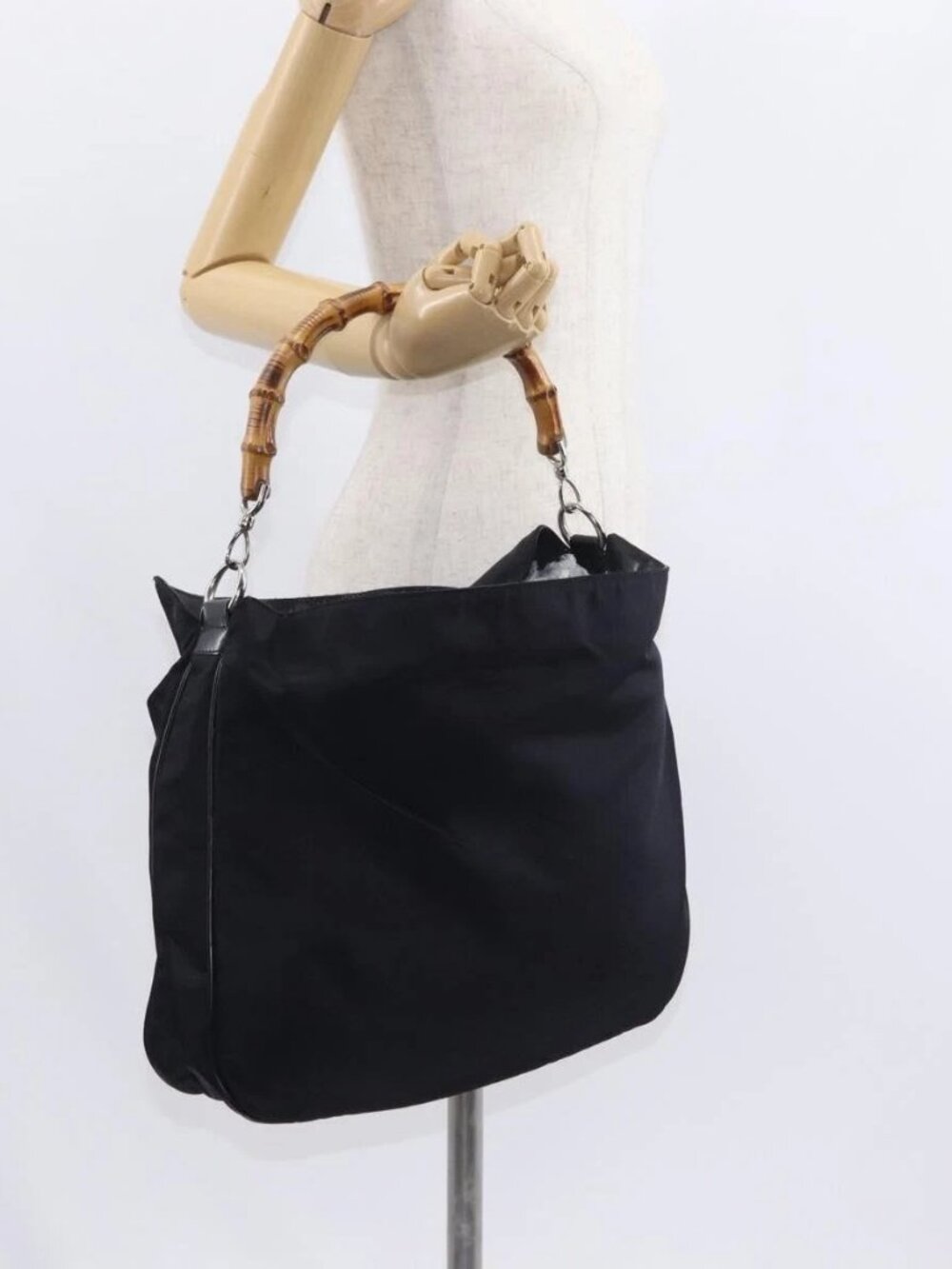 GUCCI Bamboo Shoulder Bag Canvas Black Silver 001 1014 1577 5 Auth ka582